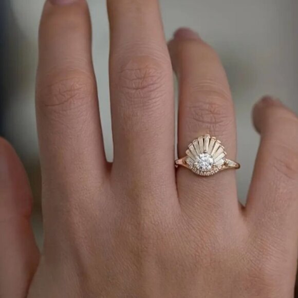 NEW Gold Tone Art Deco Ring - Vintage looking Rhinestone accents - 8 - Picture 2 of 3